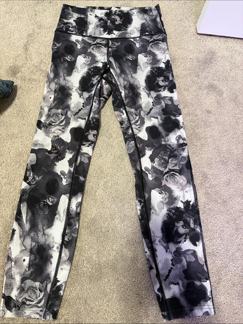 lululemon athletica Black & White Floral Print High-Rise Leggings
